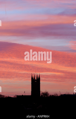 Dawn sky in winter over St. Mary`s Church, Warwick, Warwickshire, England, UK Stock Photo